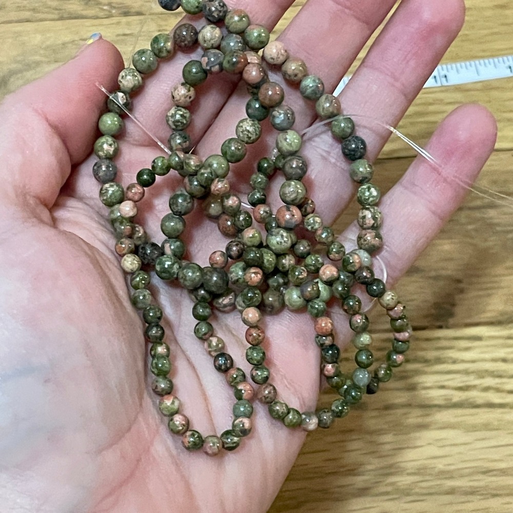 Natural Unakite Gemstone Round Beads Polished Green Pink 2 15.75 Inch Strands
